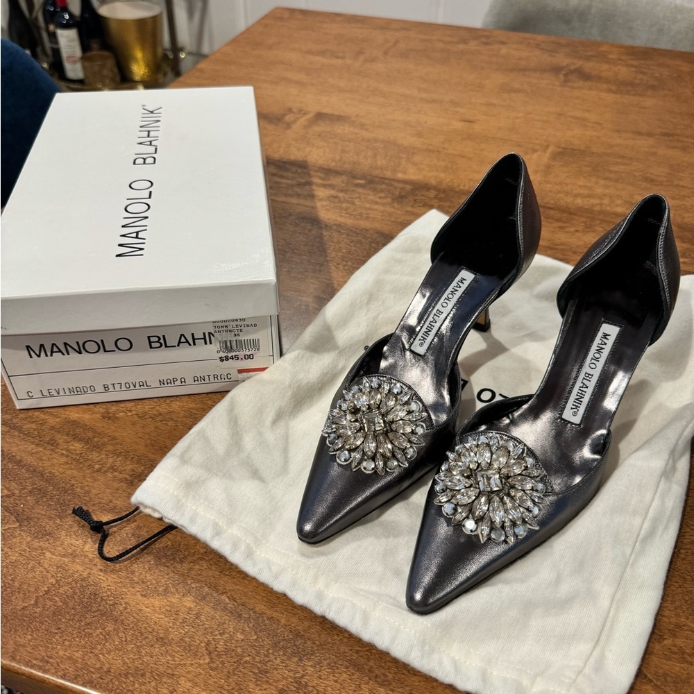 Manolo Blahnik silver/grey heels